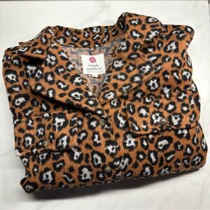 Simply Southern Leopard Print Fleece Shacket Relaxed Fit, Women's Size L